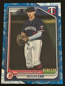 lot 24A image: Brooks Lee Blue SP Numbered 010125 2024 Bowman #BP-143 Minnesota Twins Baseball Card