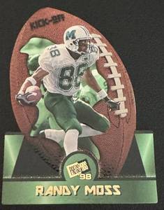 lot 29A image: Randy Moss RC Die Cut 1998 Press Pass Kick Off #5 Rookie Minnesota Vikings Football Card