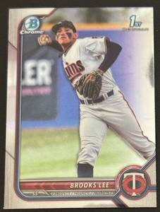 lot 36A image: Brooks Lee 1st Chrome 2022 Bowman Draft Chrome #BDC-153 Minnesota Twins Baseball Card