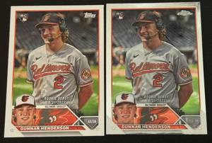 lot 38A image: Gunnar Henderson 2 RC Lot Topps Chrome Update #USC208 Rookie Baseball Card