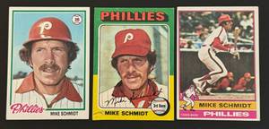 lot 42A image: Mike Schmidt 1975, 1976, 1978 3 Card Vintage Baseball Lot
