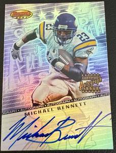 lot 61A image: Michael Bennett Auto RC Refractor 2001 Bowmans Best Topps #BB-MB Rookie Minnesota Vikings Football Card