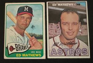 lot 71A image: Ed Mathews 1965 and 1967 Topps 2 Card Vintage Baseball Lot