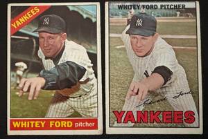 lot 72A image: Whitey Ford 1966 and 1967 Topps 2 Card Vintage Baseball Lot