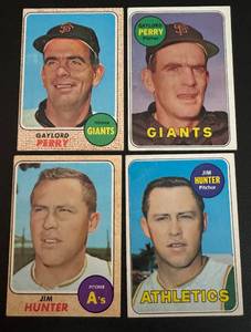 lot 80A image: Jim Hunter and Gaylord Perry 4 Card 1968 and 1969 Topps Vintage Baseball Lot