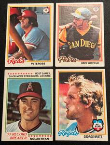lot 18B image: 1978 Topps Baseball 4 Card Star Lot - Nolan Ryan, George Brett, Pete Rose, Dave Winfield - Vintage Baseball Cards