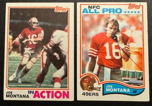 lot 29B image: Joe Montana 2nd Year 2 Card Lot 1982 Topps #488 and #489 Vintage Football Cards