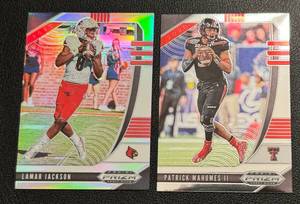 lot 30B image: Patrick Mahomes and LaMar Jackson 2020 Prizm Draft Picks #63 and #81 Football Cards