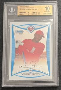 lot 40B image: Dominic Prown RC Beckett Graded 10 Pristine (3 10 and 1 9.5 subgrade) 2008 Bowman Chrome Prospects #BCP199 Baseball Card
