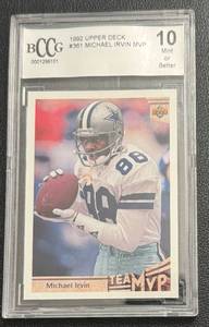 lot 47B image: Michael Irvin Graded 10 Gem Mint 1992 Uper Deck MVP #361 Football Card