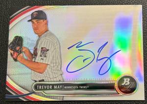 lot 66B image: Trevor May Auto 2011 Bowman Platinum #BPAP-TM Signed Minnesota Twins Baseball Card
