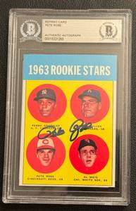 lot 4A image: Pete Rose Signed with Beckett Authentication REPRINT RC 1963 Topps #537 Baseball Card