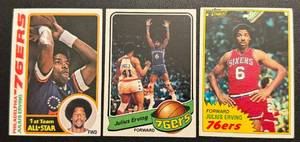 lot 45 image: Julius Irving 3 Card Lot - 1978 #130, 1979 #20, 1981 #30 Vintage Basketball Cards