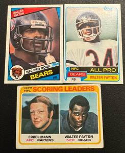 lot 128 image: Walter Payton 3 Card Lot - 1978, 1981, 1984 Vintage Football Cards