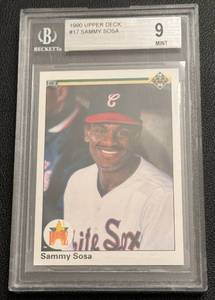 lot 143 image: Sammy Sosa RC Beckett Graded 9 Mint 1990 Upper Deck #17 Rookie Baseball Card