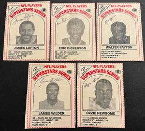 lot 145 image: 1986 Dairl Pak NFL Superstars Series Lot of 5 - Walter Payton, Eric Dickerson, James Lofton, James Wilder, and Ozzie Newson Vintage Football Cards