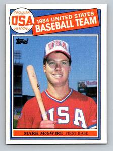 lot 16C image: Mark McGwire RC 1985 Topps #410 Team USA Rookie Basbeall Card