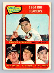lot 38C image: Mickey Mantle, Harmon Killebrew, Brooks Robinson 1965 Topps #5 AL RBI Leaders Vintage Baseball Card