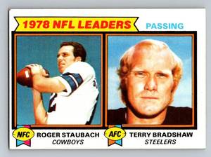 lot 58C image: Roger Staubach  Terry Bradshaw 1979 Topps Passing Leaders #1 Vintage Football Card