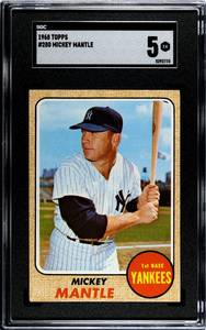 lot 2A image: Mickey Mantle SGC 5 EX 1968 Topps #280 Vintage Baseball Card