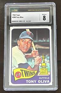 lot 3A image: Tony Oliva CSG 8 NMMint 1965 Topps #340 Vintage Minnesota Twins Baseball Card