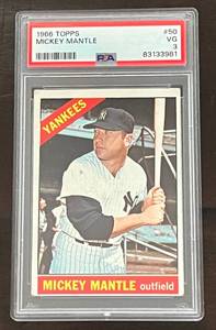 lot 5A image: Mickey Mantle PSA 3 VG 1966 Topps #50 Vintage Baseball Card