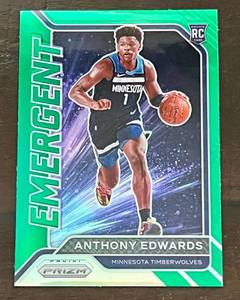 lot 15C image: Anthony Edwards RC Green Prizm 2020-21 Emergent #3 Rookie Minnesota Timberwolves Basketball Card