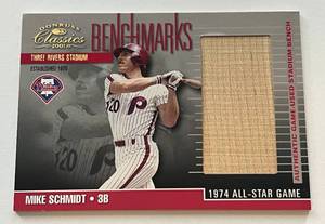lot 31C image: Mike Schmidt Stadium Bench Relic 2001 Donruss Classics Benchmarks #BM15 Baseball Card