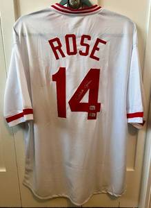 lot 7C image: Pete Rose Signed Jersey with Beckett COA - 14 Hit King Cincinnati Reds, Size XL Baseball