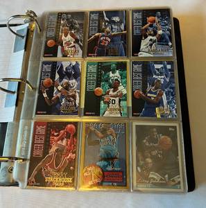 lot 71C image: Large Basketball Card Binder 325 Cards - 1995-96 Hoops Crash the Came, 96-97 Fleer All-Star, 94-94 Topps and Topps Gold, 97-98 Collectors Choice, North Carolinas Finest, 96-96 SP