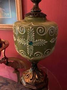 lot 160 image: Green Glass Lamp