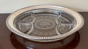 lot 94C image: Vintage Sterling Silver Accented Divided Serving Dish