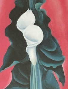 lot 99 image: Calla Lillies on Red Print by Georgia OKeeffe