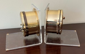 lot 129 image: Pair of Vintage Benchmark Marine Clock and Barometer Bookends