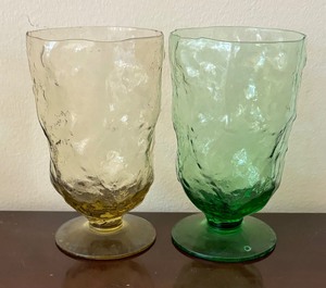 lot 150 image: Vintage Morgantown Crinkle Topaz and Green Stemware