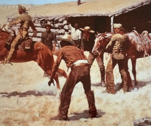 lot 154 image: Coming and Going of the Pony Express Print by Frederic Remington