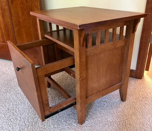 lot 160 image: Wooden Arts and Crafts Style File Cabinet  Accent Table