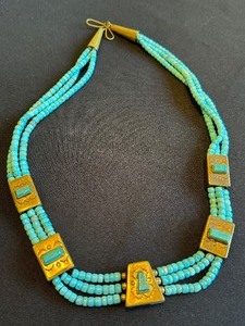 lot 29 image: Turquoise and Brass Beaded Necklace