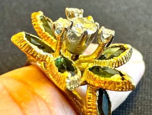 lot 5A image: Gorgeous Vintage 14k and Peridot and Diamond Floral Ring