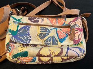 lot 189 image: Fossil Mutli-colored Butterfly Handbag and Michael Kors Handbag