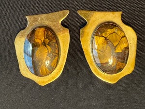 lot 185 image: Pair of Sterling Silver and Tigers Eye Earrings