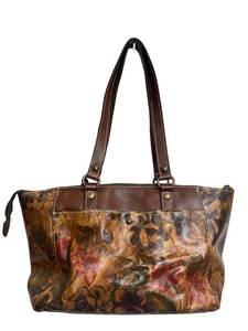 Patricia Nash Bolsena Tote Floral Print Brown Leather Shoulder Bag (16 W x 6 D x 9.5 T)