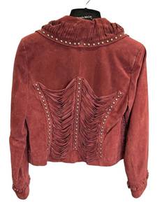 Pamela McCoy Womens Suede Fringe Studded Jacket (Size Small)