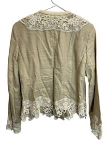 Pamela McCoy Womens Linen Blend Jacket Blazer Lace Cottagecore (Size Small)