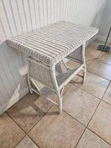 lot 8 image: Coastal Chic Wicker Side Table with Media Shelf