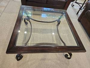 lot 31 image: Scrolled Modern Provincial Coffee Table with Metal Frame