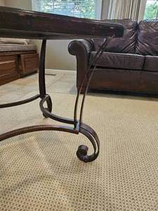 lot 32 image: Scrolled Modern Provincial Side Table with Metal Frame