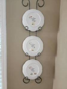 lot 66 image: Lenox Porcelain Orchard in Bloom Plate Series  3 w Plate Display Hanger