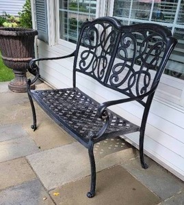 lot 13 image: Hendrickson Herringbone Black Patio Scrolled Back Loveseat