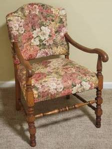 lot 88 image: Charming Floral Print Upholstered Carved Bergere Armchair